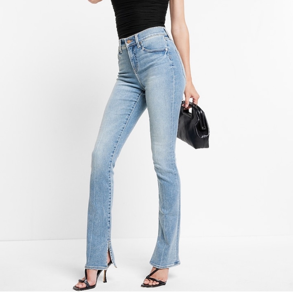 Express Denim Blue Jeans Skyscraper Mid Rise Light Wash Size 2 Stretch Women’s